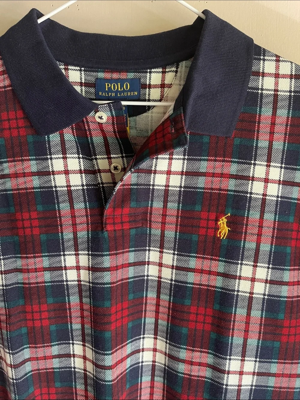 Ralph Lauren Red Navy Green Plaid Polo with Yellow Pony